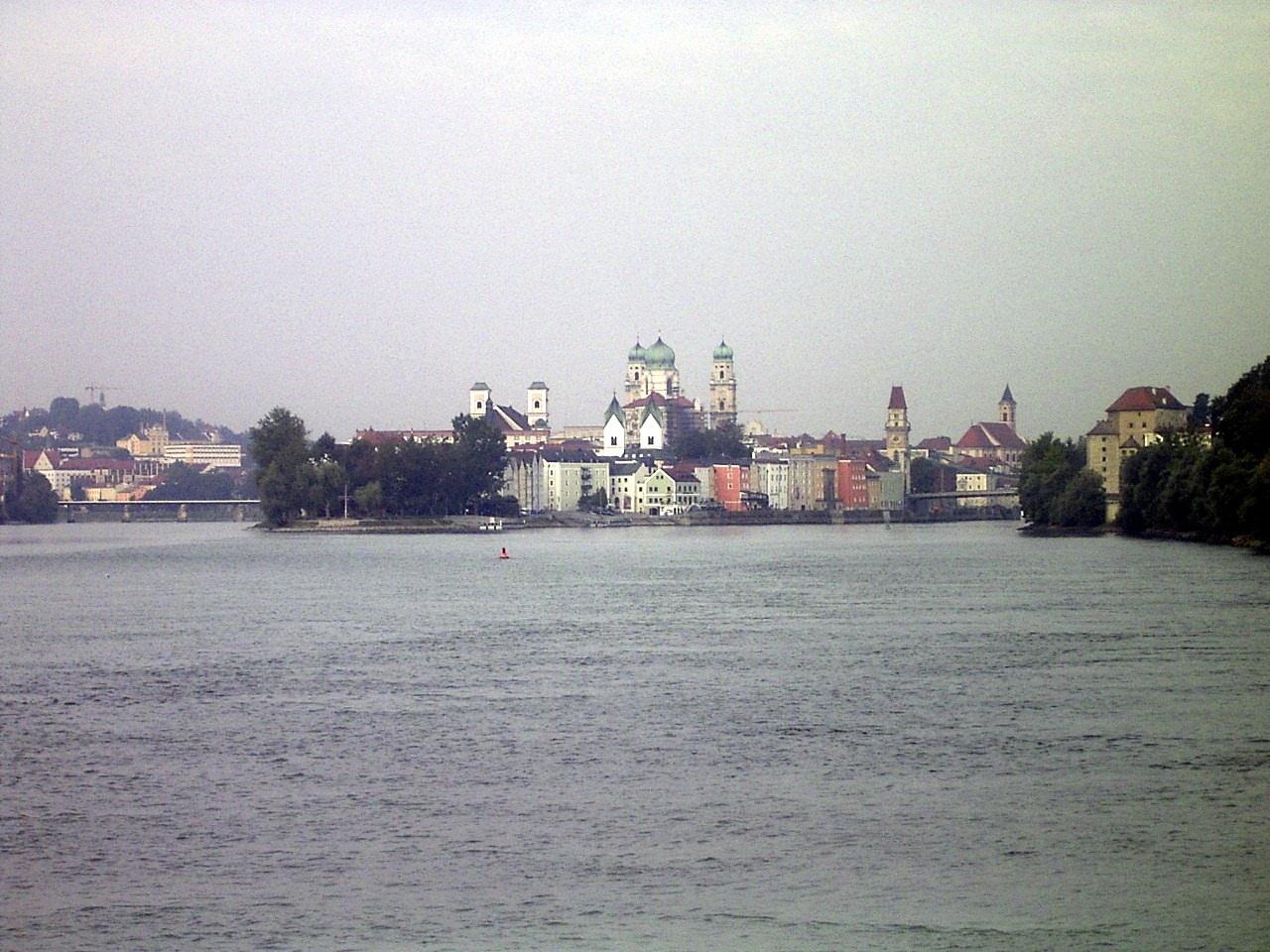 Passau at the meeting of three rivers, the old town on the spit