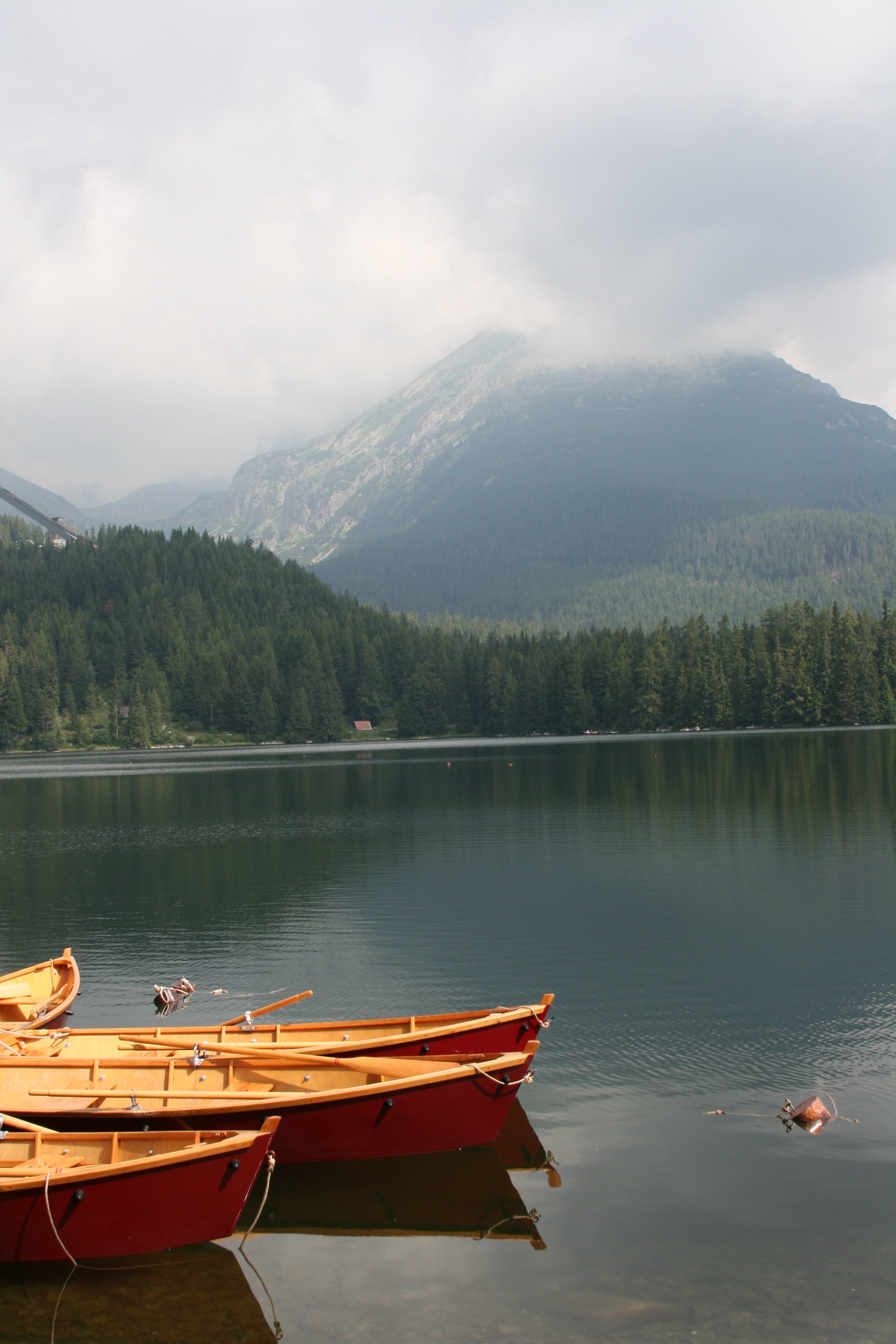 Štrbské Pleso in the High Tatras, lake water under the ridge